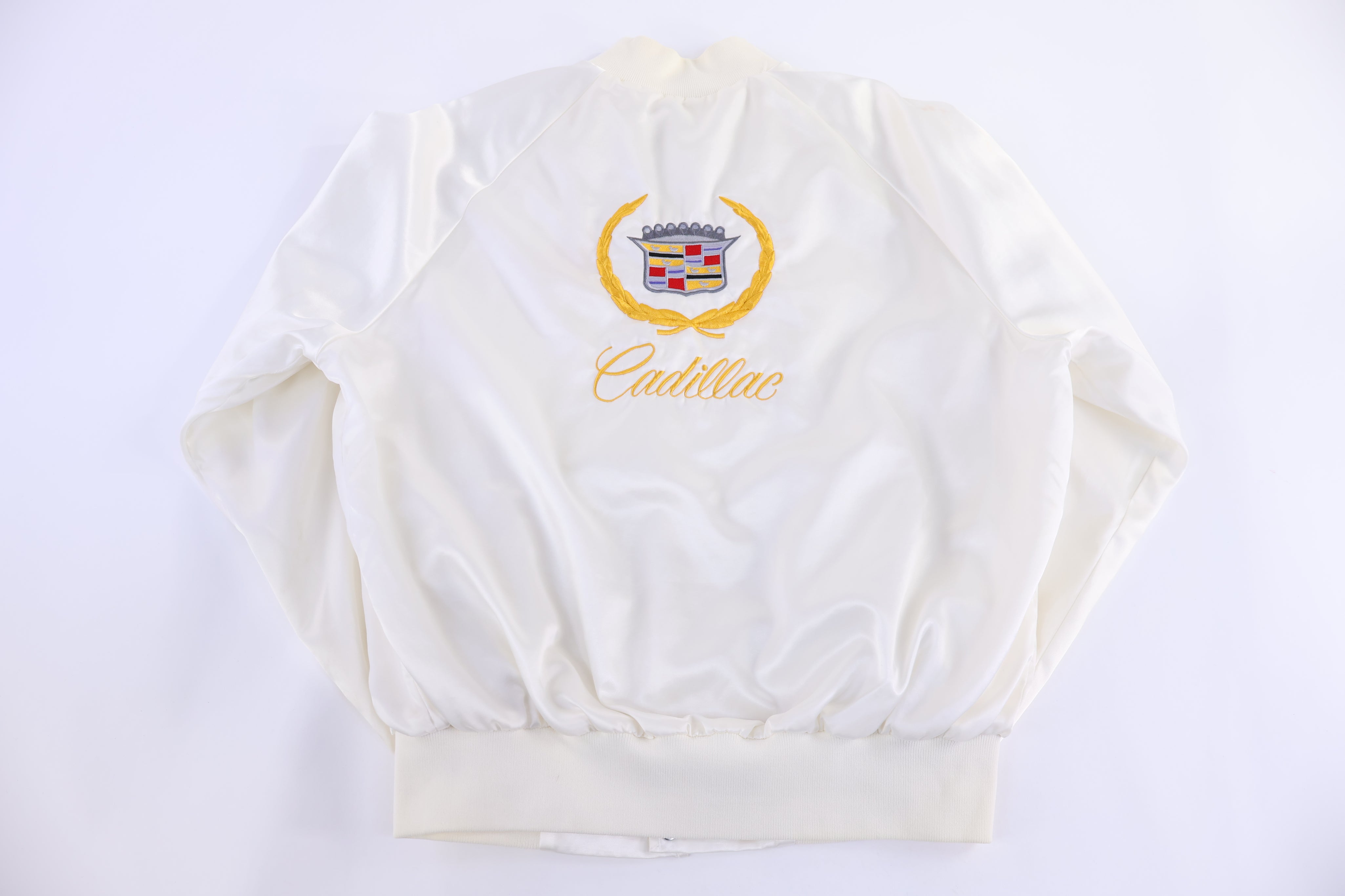 80's Cadillac White Satin Bomber Jacket