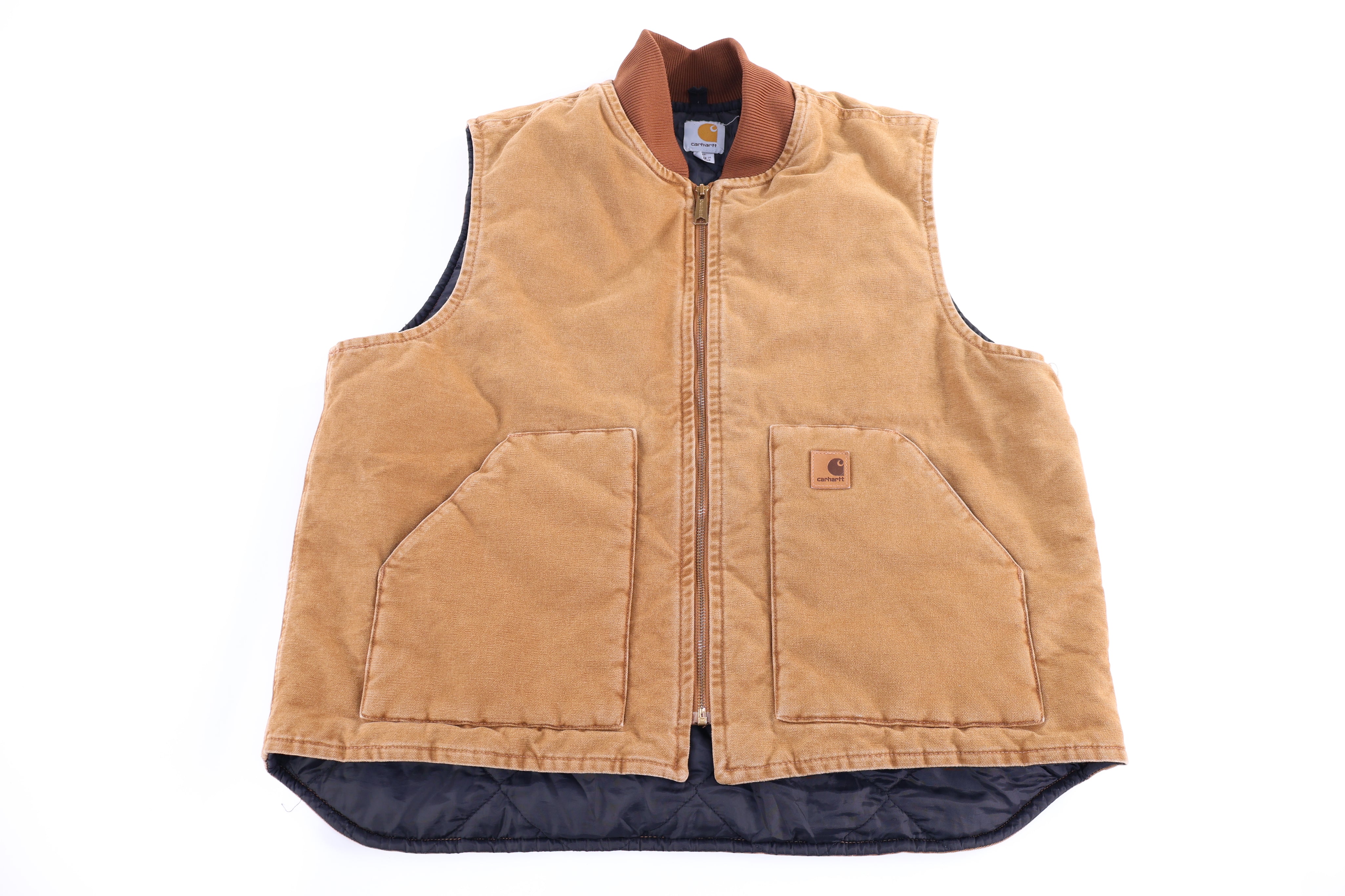 Vintage Carhartt Logo Patch Tan Full Zip Vest