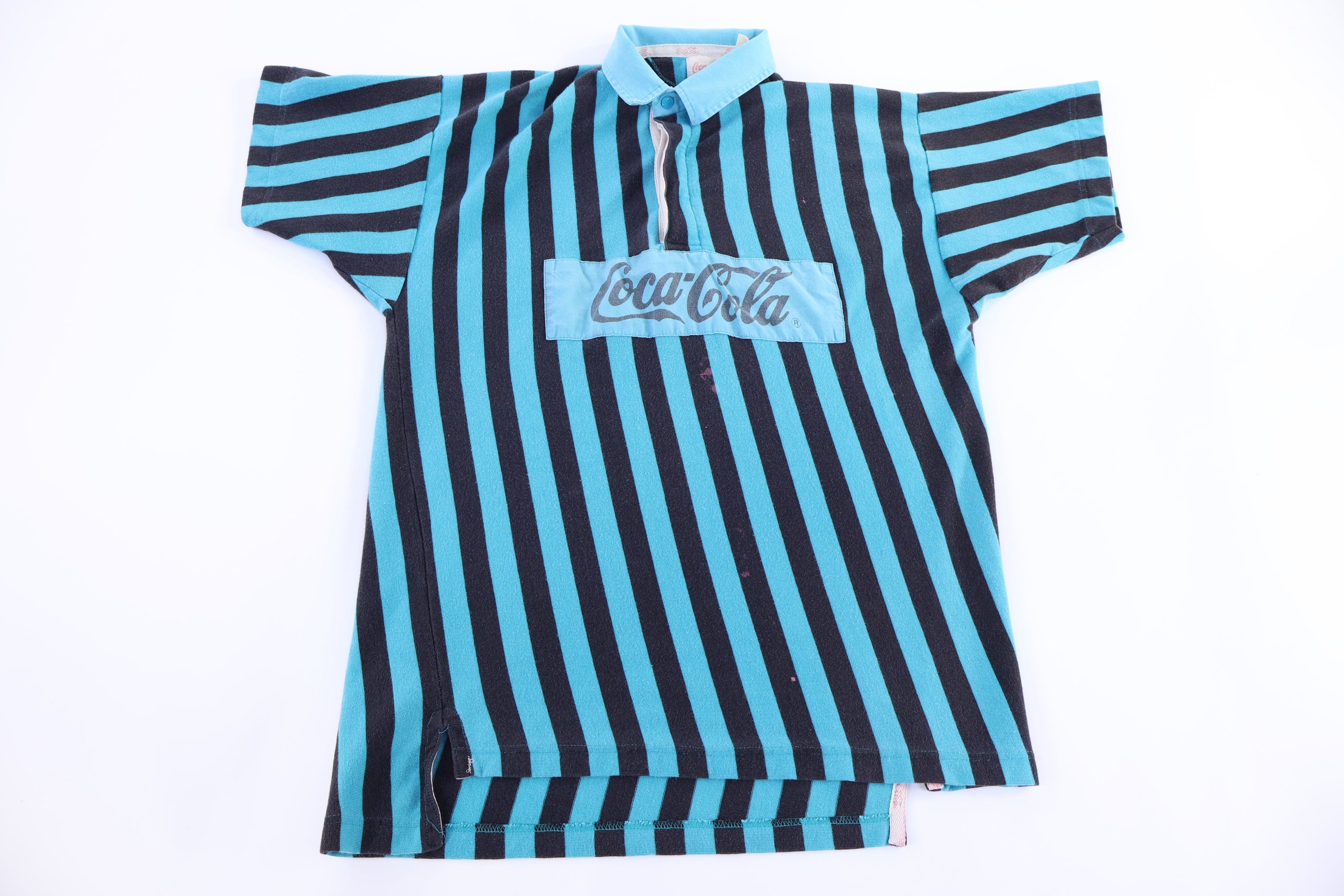 80's Coca-Cola Blue & Black Striped Button Up