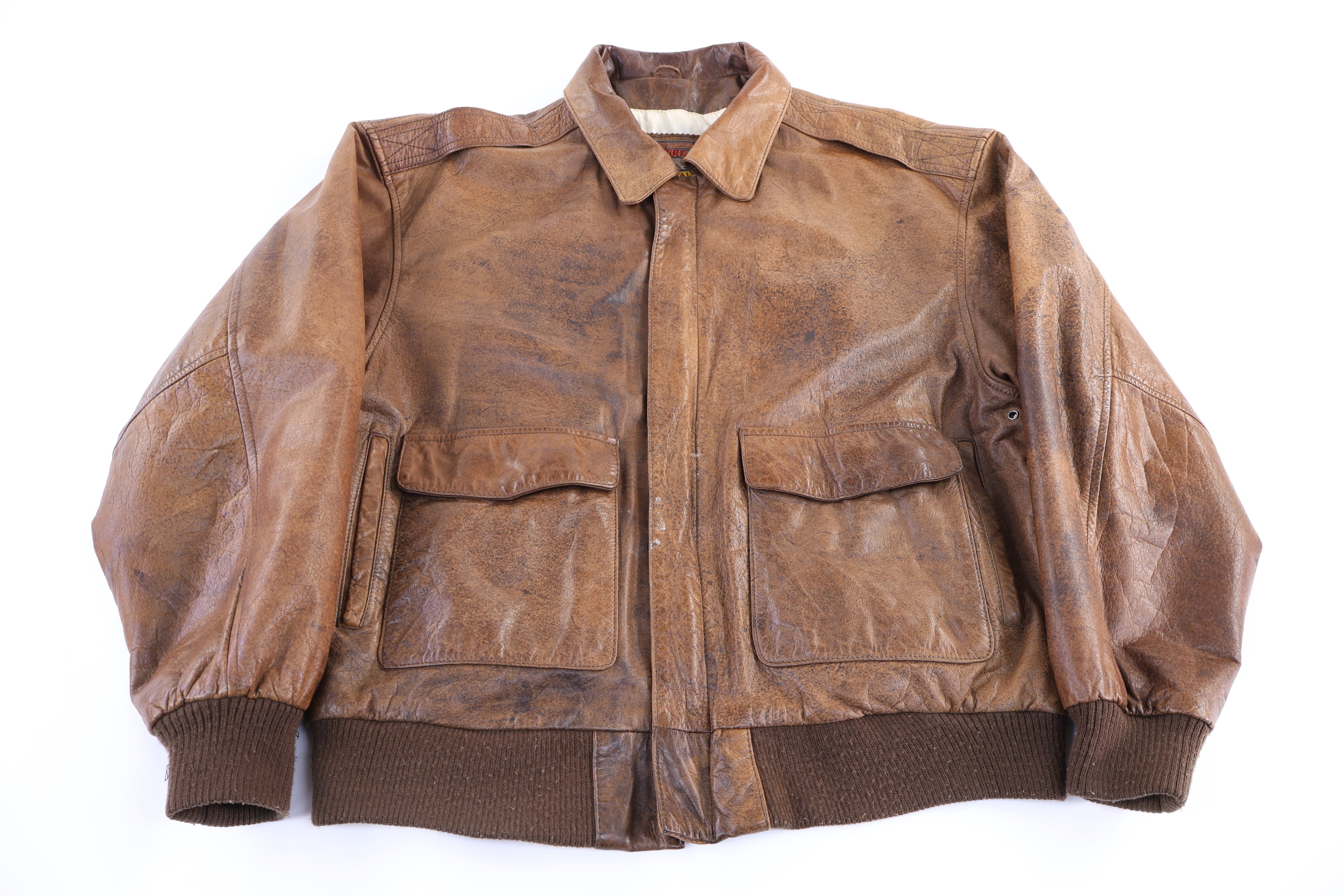 90's Adventure Bound Brown Leather Bomber Jacket