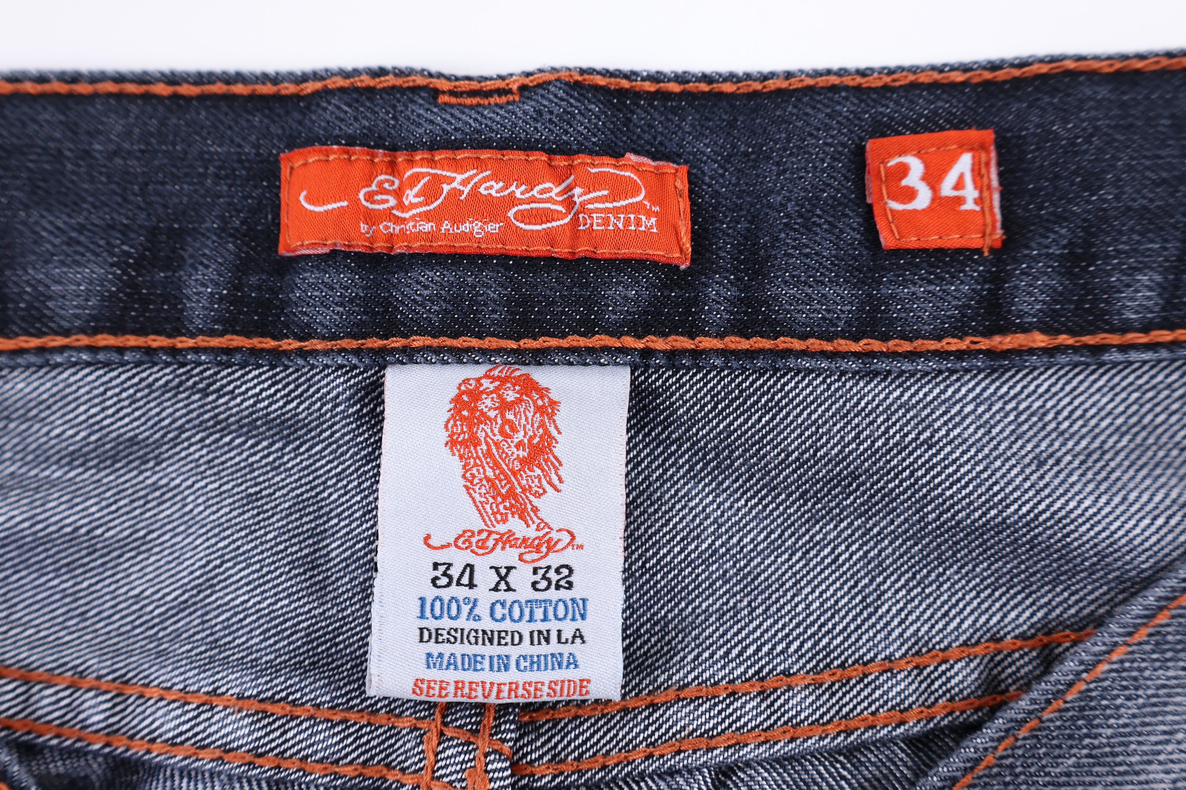 Ed Hardy Embroidered Dark Wash Denim Jeans