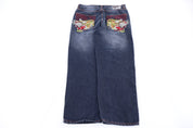 Ed Hardy Embroidered Dark Wash Denim Jeans
