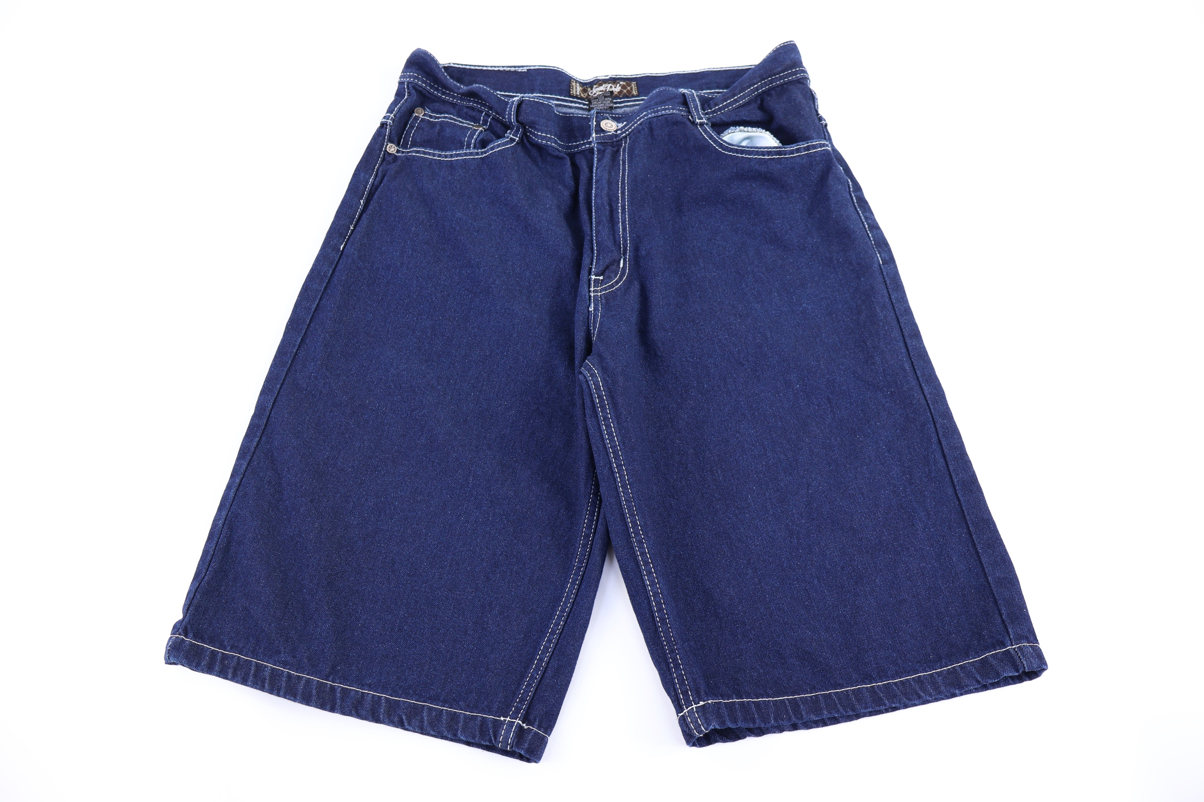Southpole Embroidered Dark Wash Denim Shorts