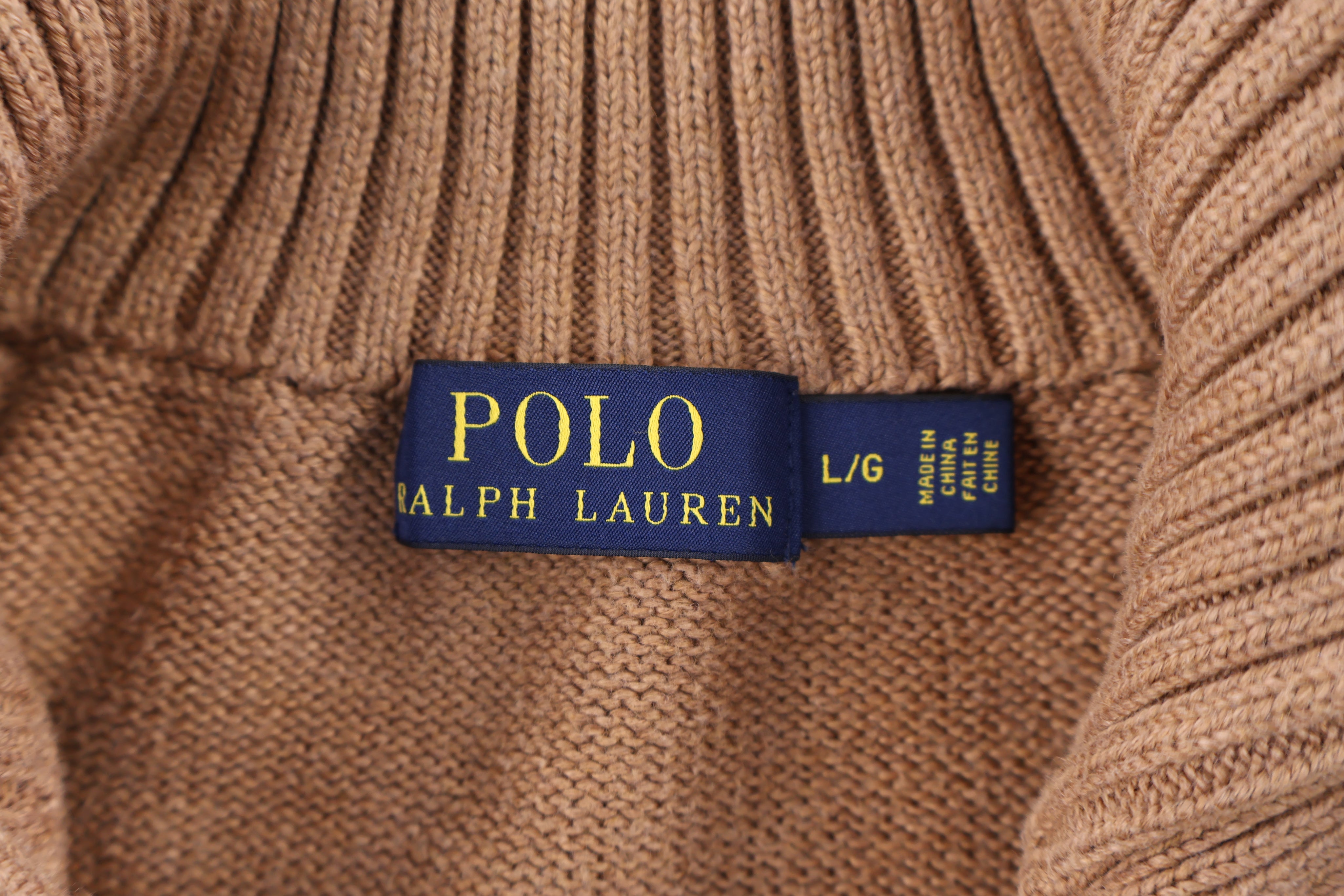 Polo Ralph Lauren Embroidered Logo Tan Henley Sweater