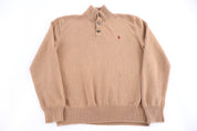 Polo Ralph Lauren Embroidered Logo Tan Henley Sweater