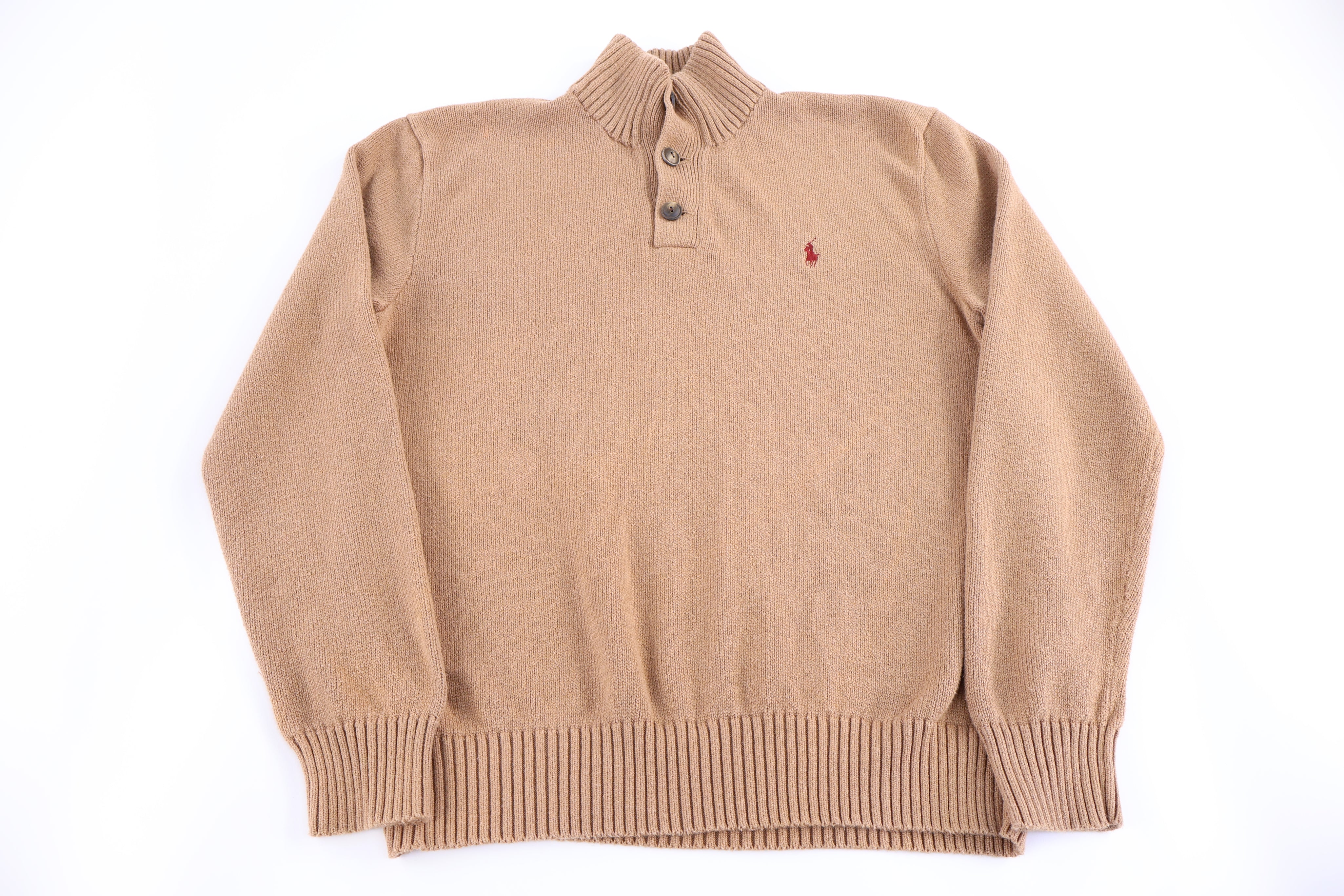 Polo Ralph Lauren Embroidered Logo Tan Henley Sweater