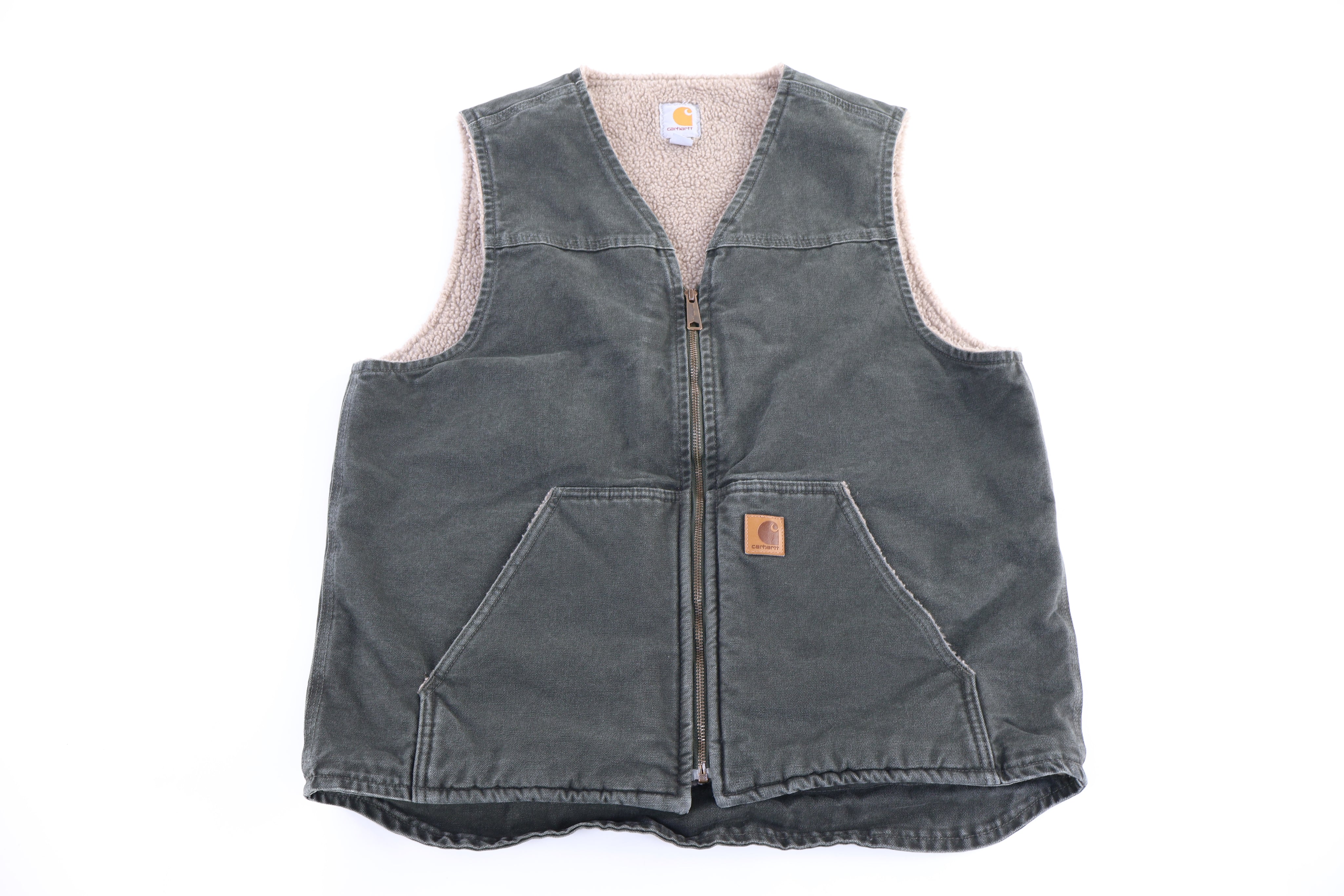 Carhartt Logo Patch Green Sherpa Lined Full Zip Vest