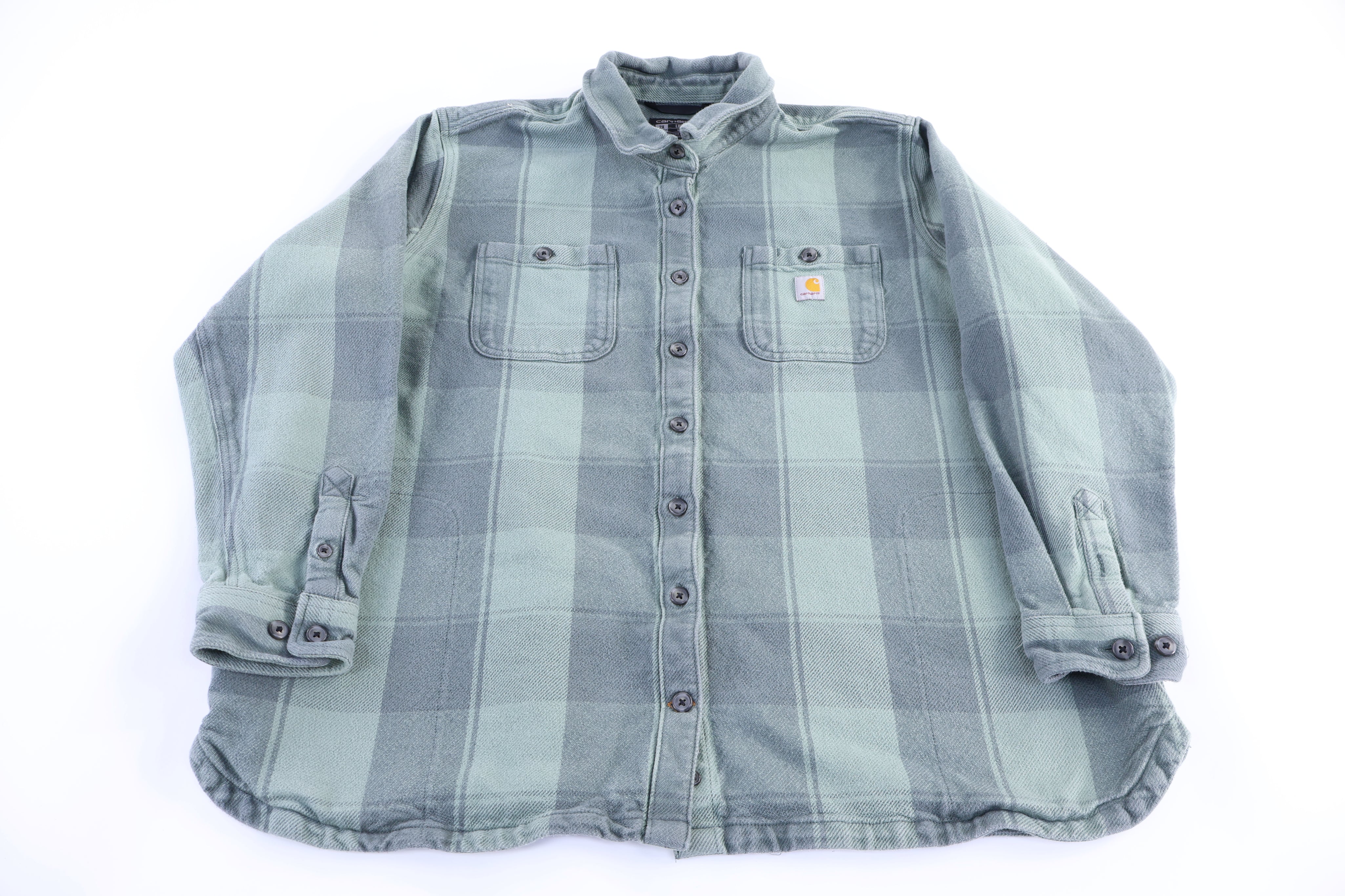 Carhartt Logo Patch Green Plaid LS Button Down