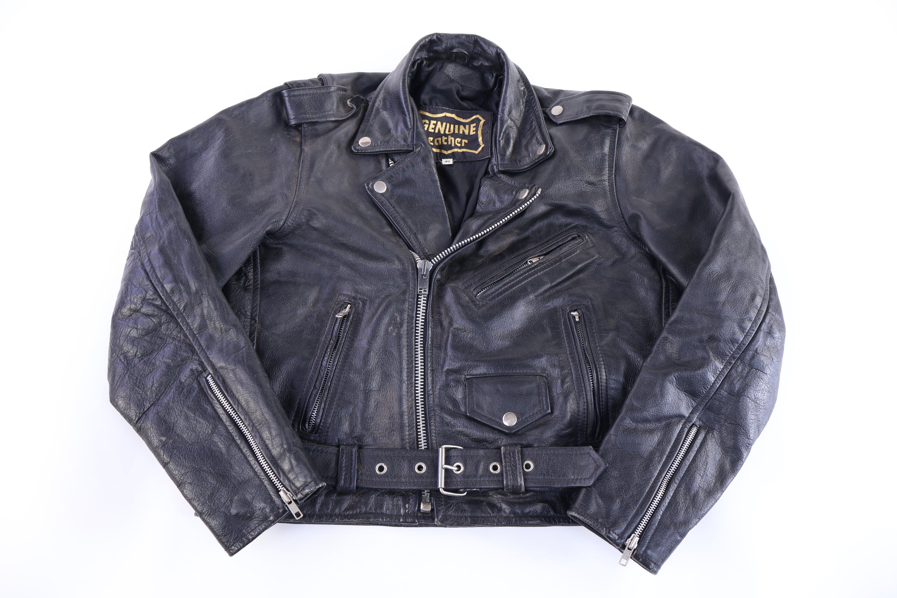 90's Genuine Leather Black Full Zip Jacket