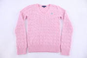 Women's Ralph Lauren Embroidered Logo Pink Cable Knit Sweater