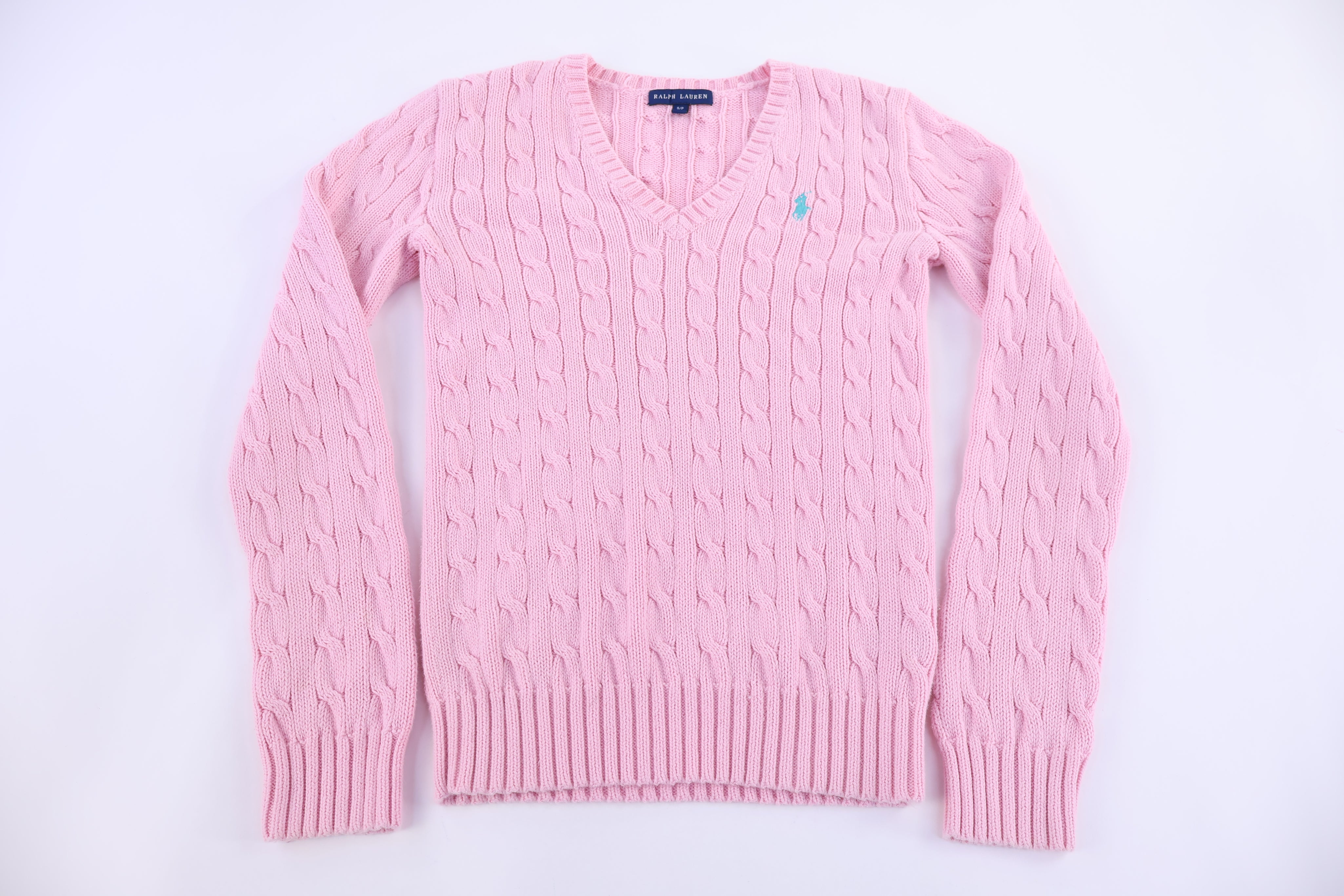Women's Ralph Lauren Embroidered Logo Pink Cable Knit Sweater