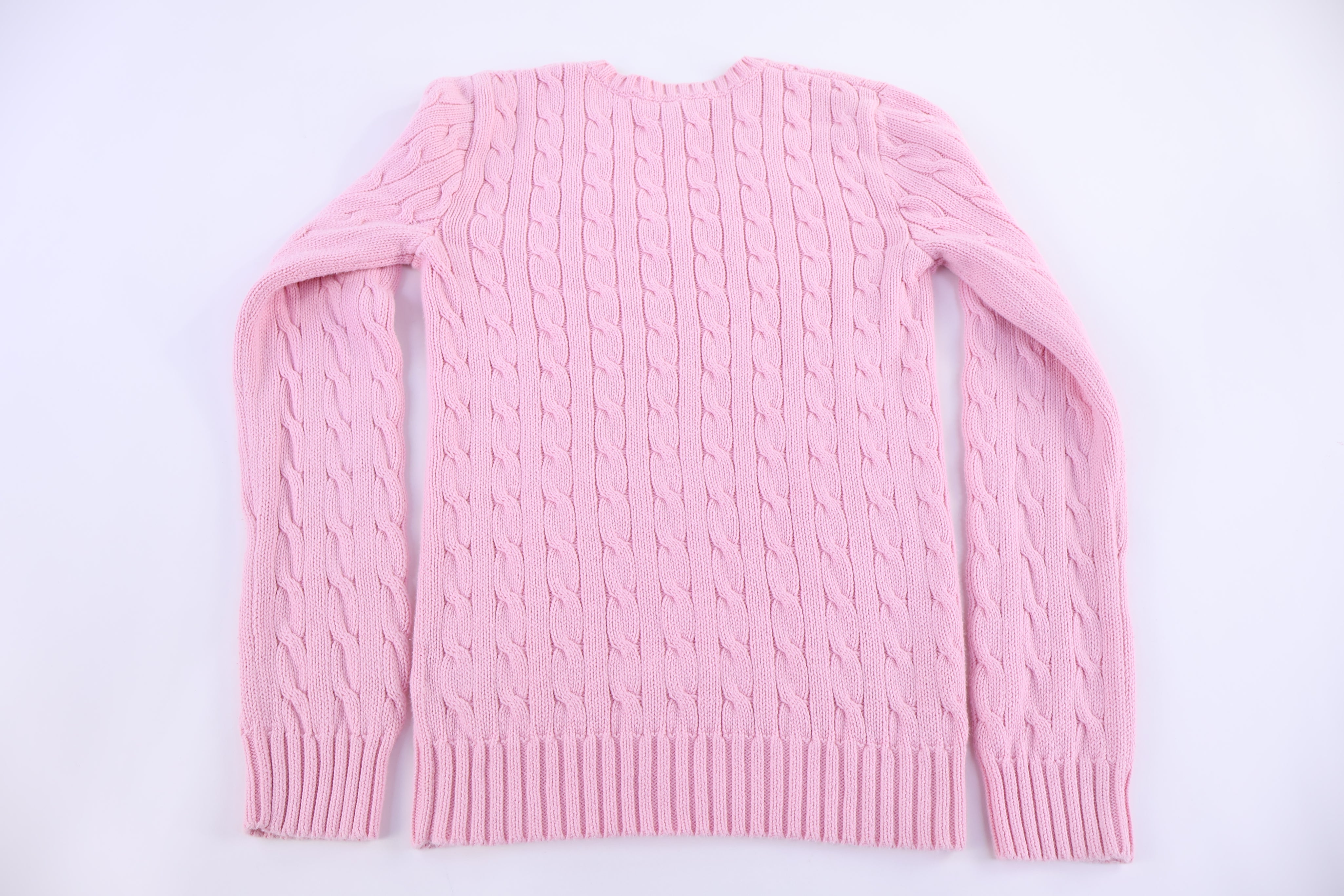 Women's Ralph Lauren Embroidered Logo Pink Cable Knit Sweater