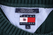Tommy Hilfiger Embroidered Logo Green Cable Knit Sweater