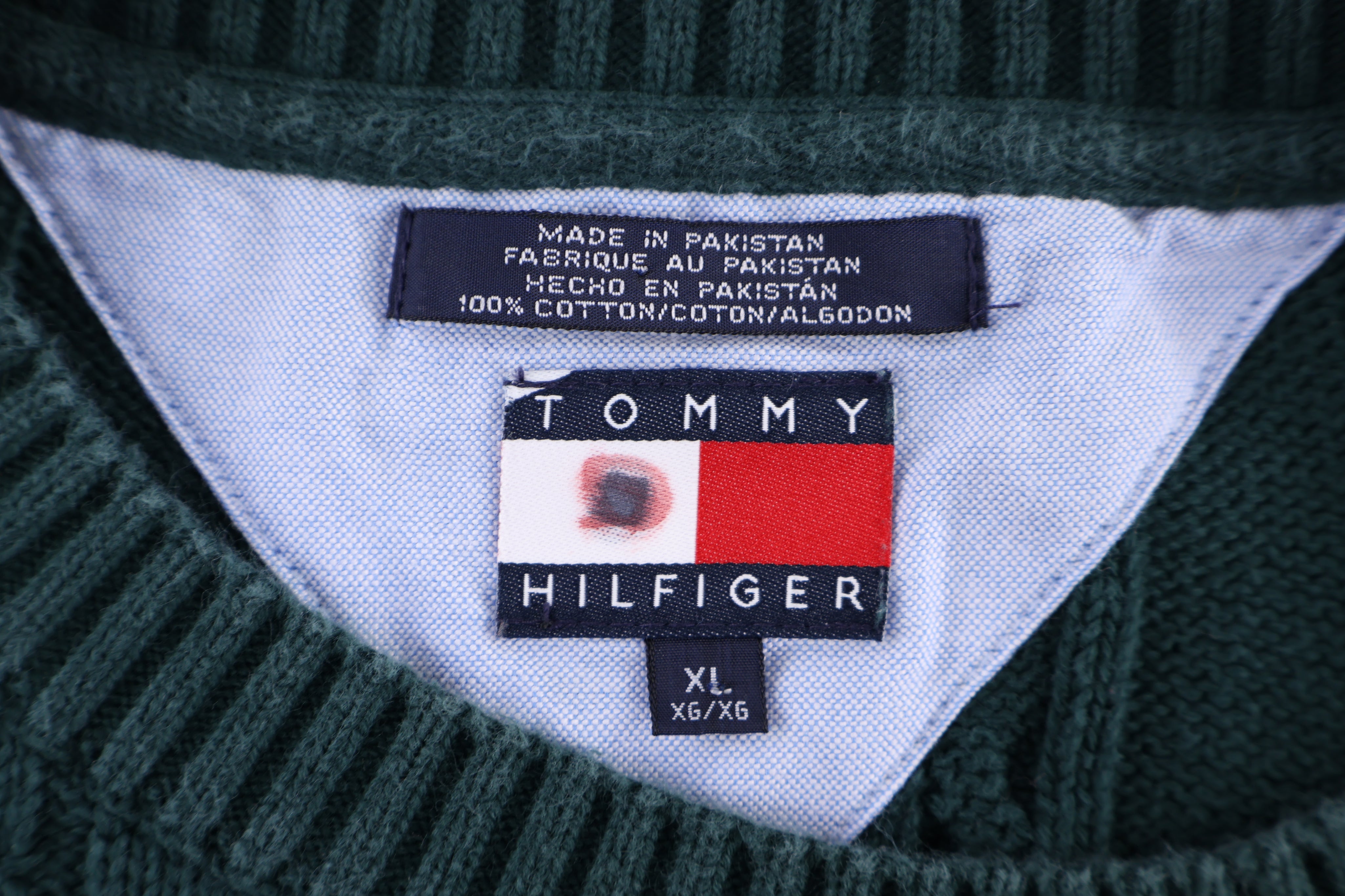 Tommy Hilfiger Embroidered Logo Green Cable Knit Sweater