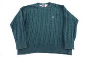 Tommy Hilfiger Embroidered Logo Green Cable Knit Sweater