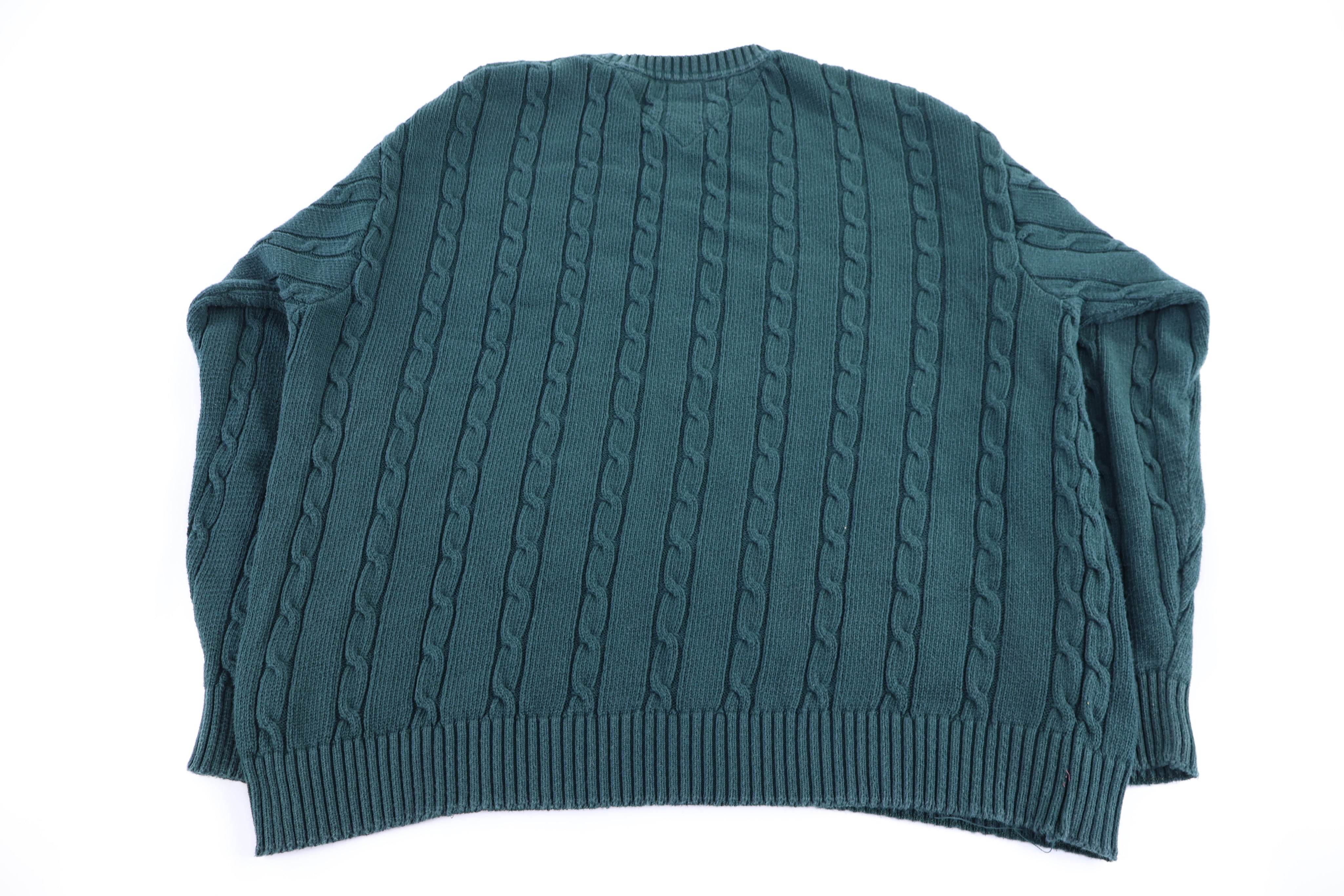 Tommy Hilfiger Embroidered Logo Green Cable Knit Sweater
