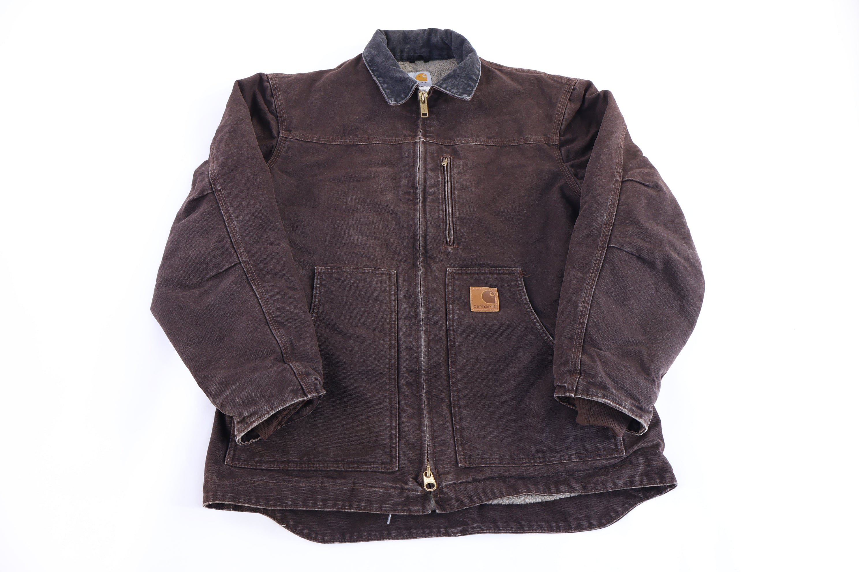 Carhartt Logo Patch Brown Sherpa Lined Full Zip Jacket