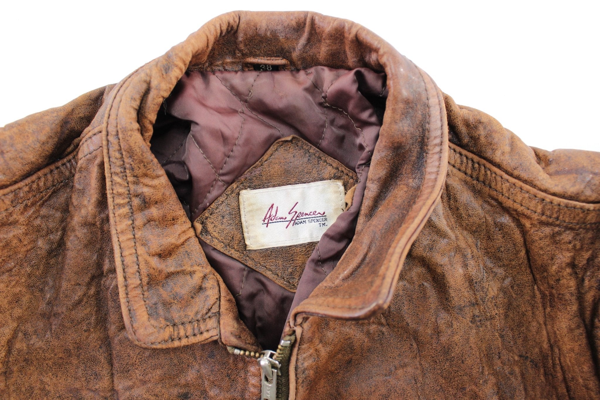 Adam Spencer Brown Leather Zip Up Jacket - ThriftedThreads.com