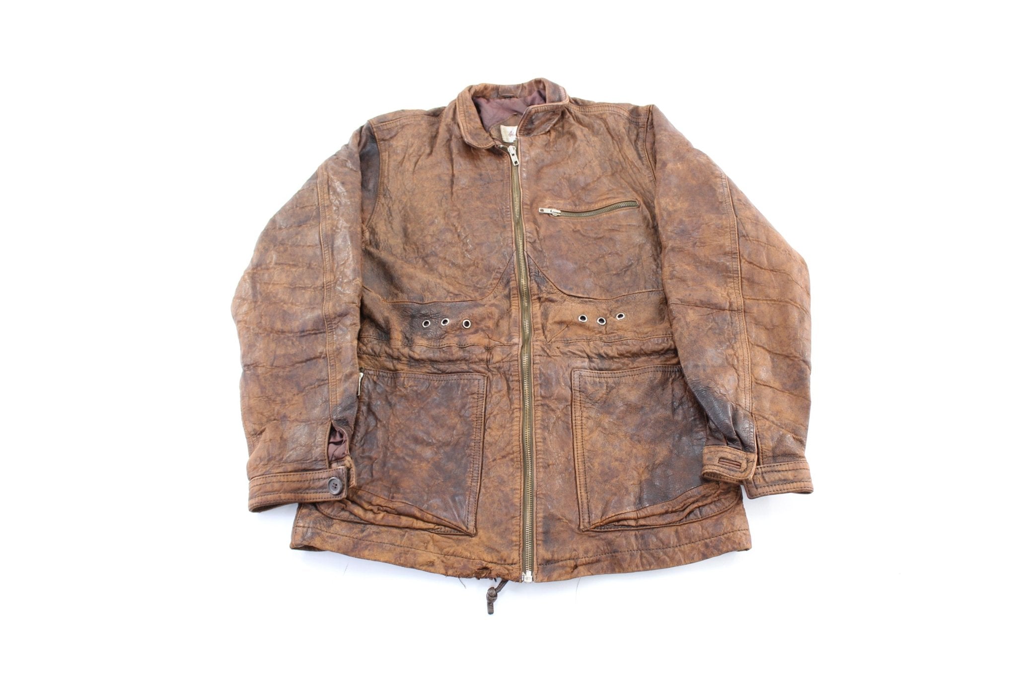 Adam Spencer Brown Leather Zip Up Jacket - ThriftedThreads.com
