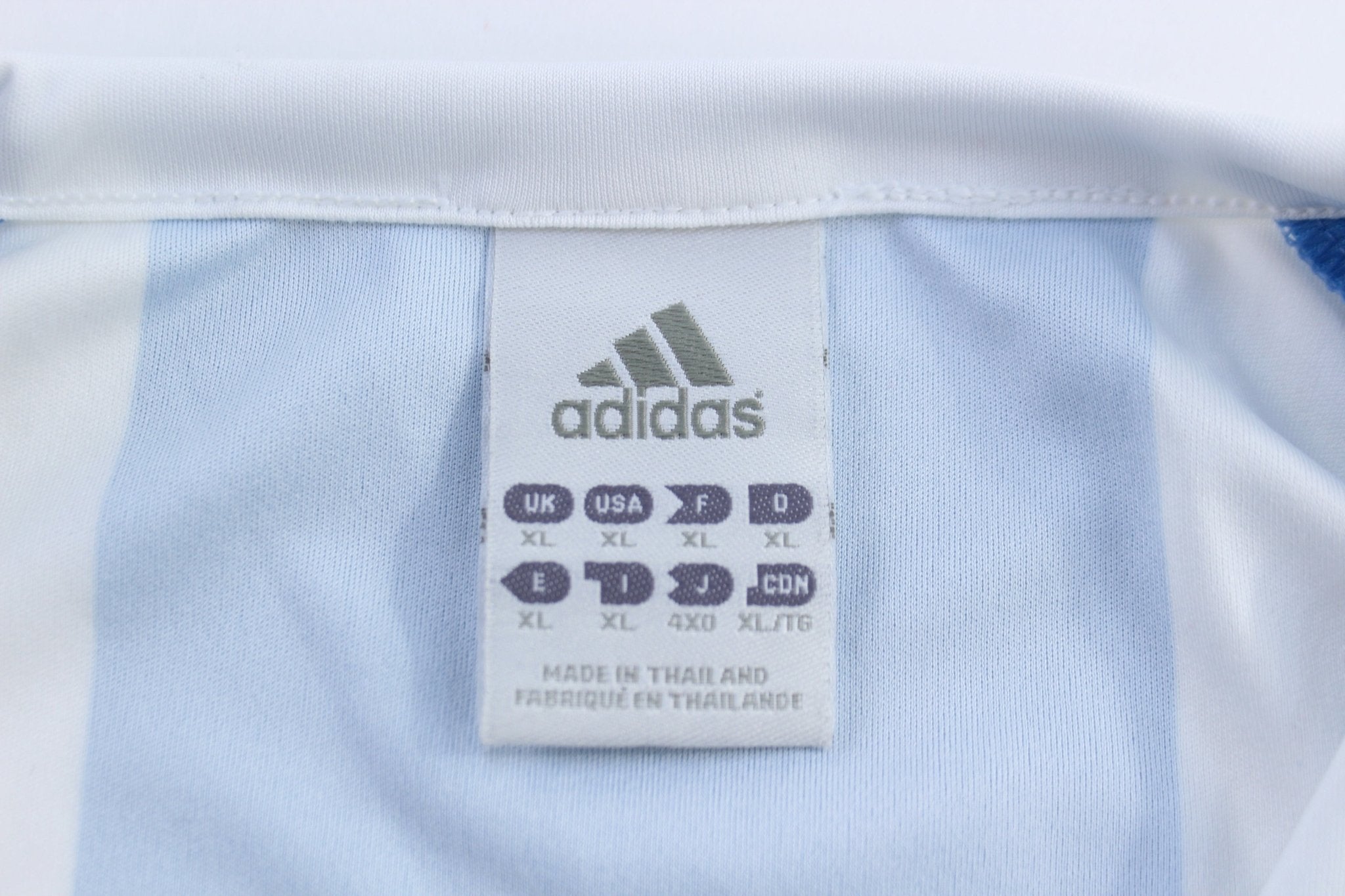 Adidas Embroidered Logo Argentina Striped Soccer Jersey - ThriftedThreads.com