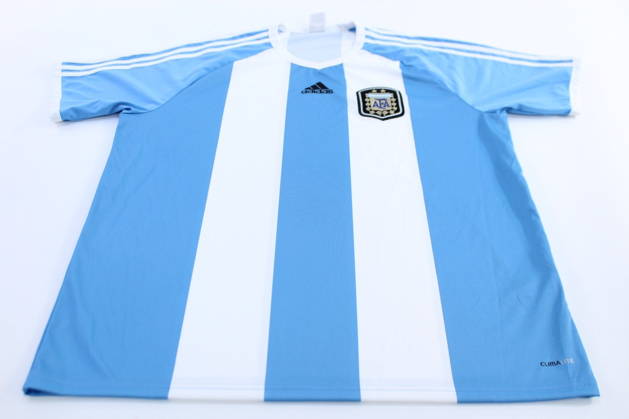 Adidas Embroidered Logo Argentina Striped Soccer Jersey - ThriftedThreads.com