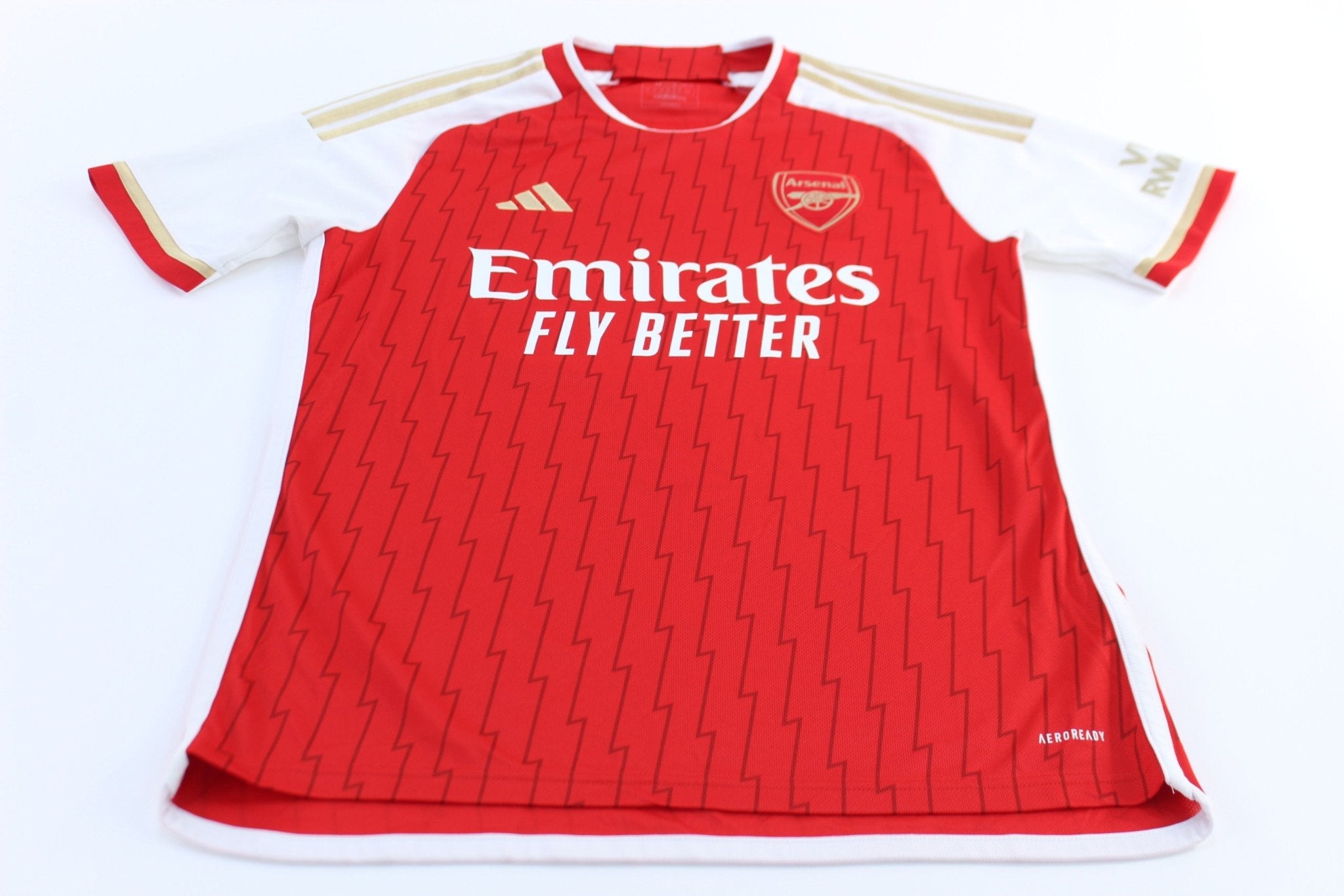 Adidas Embroidered Logo Arsenal Striped Soccer Jersey - ThriftedThreads.com