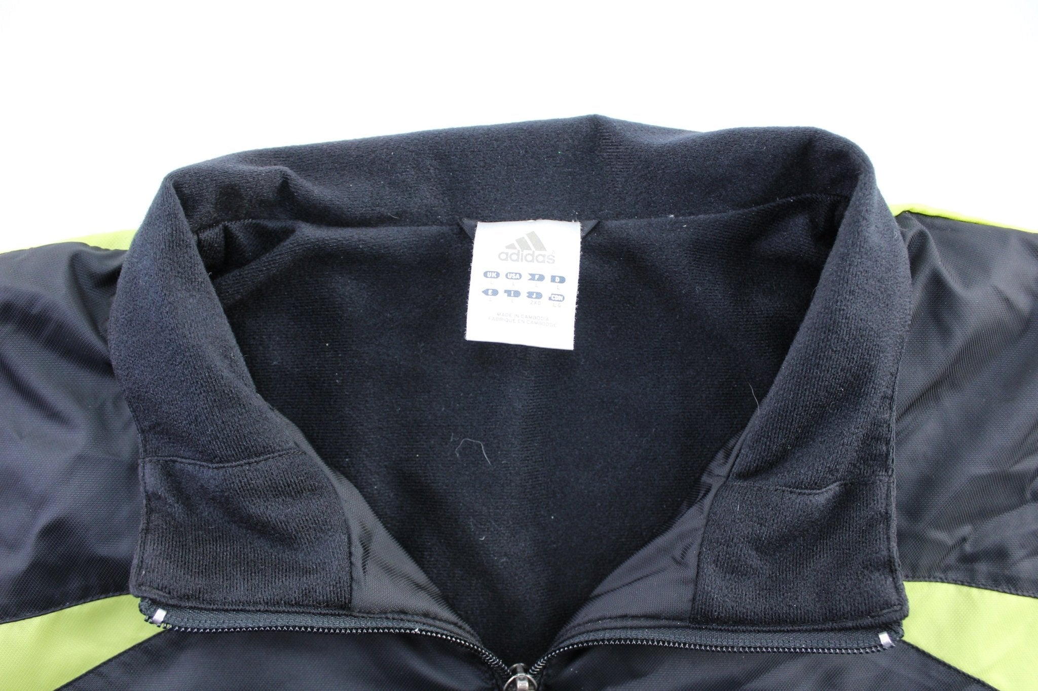 Adidas Embroidered Logo Black & Green Striped Zip Up Jacket - Jacket - Thrifted Threads