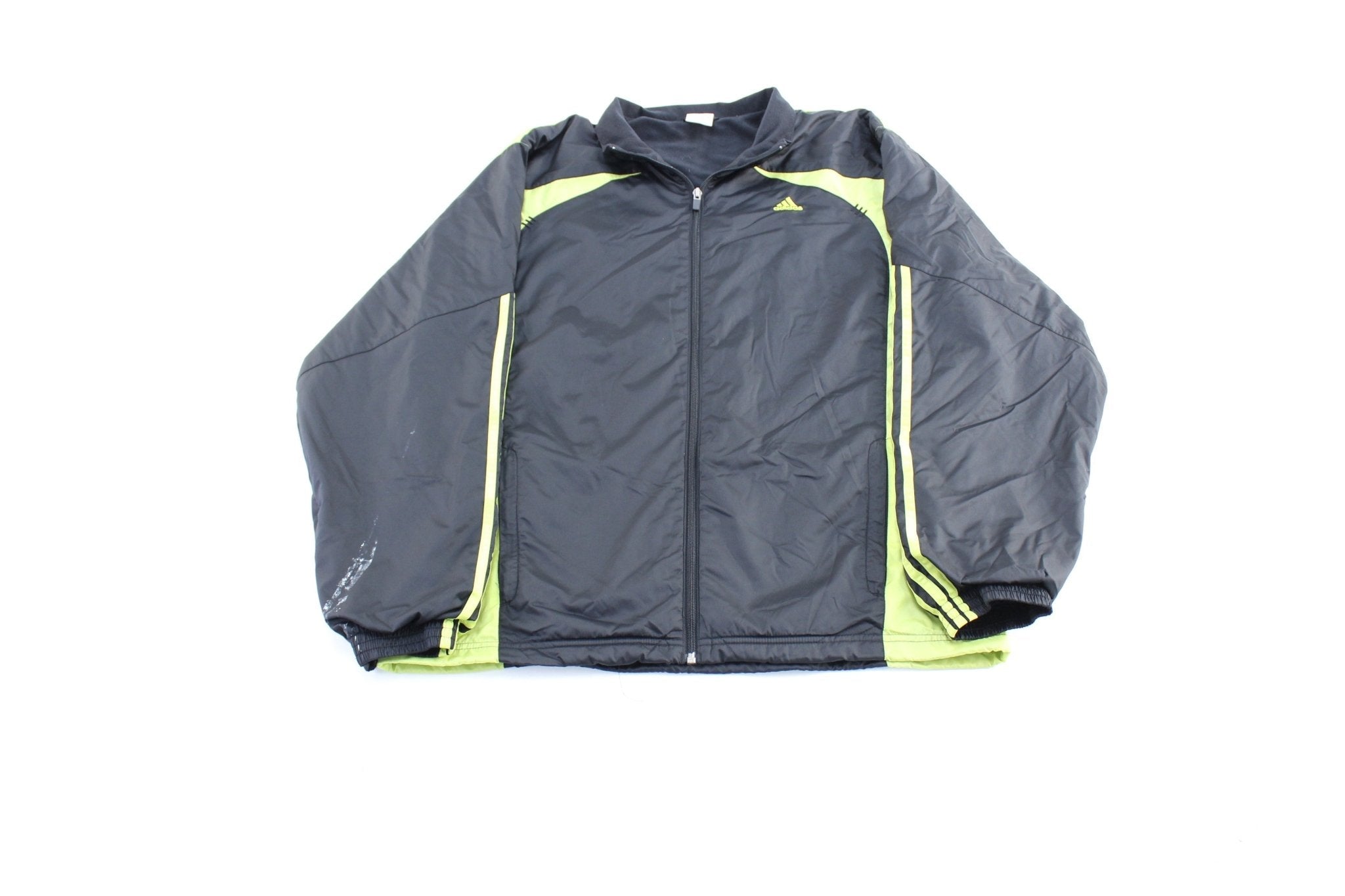 Adidas Embroidered Logo Black & Green Striped Zip Up Jacket - Jacket - Thrifted Threads