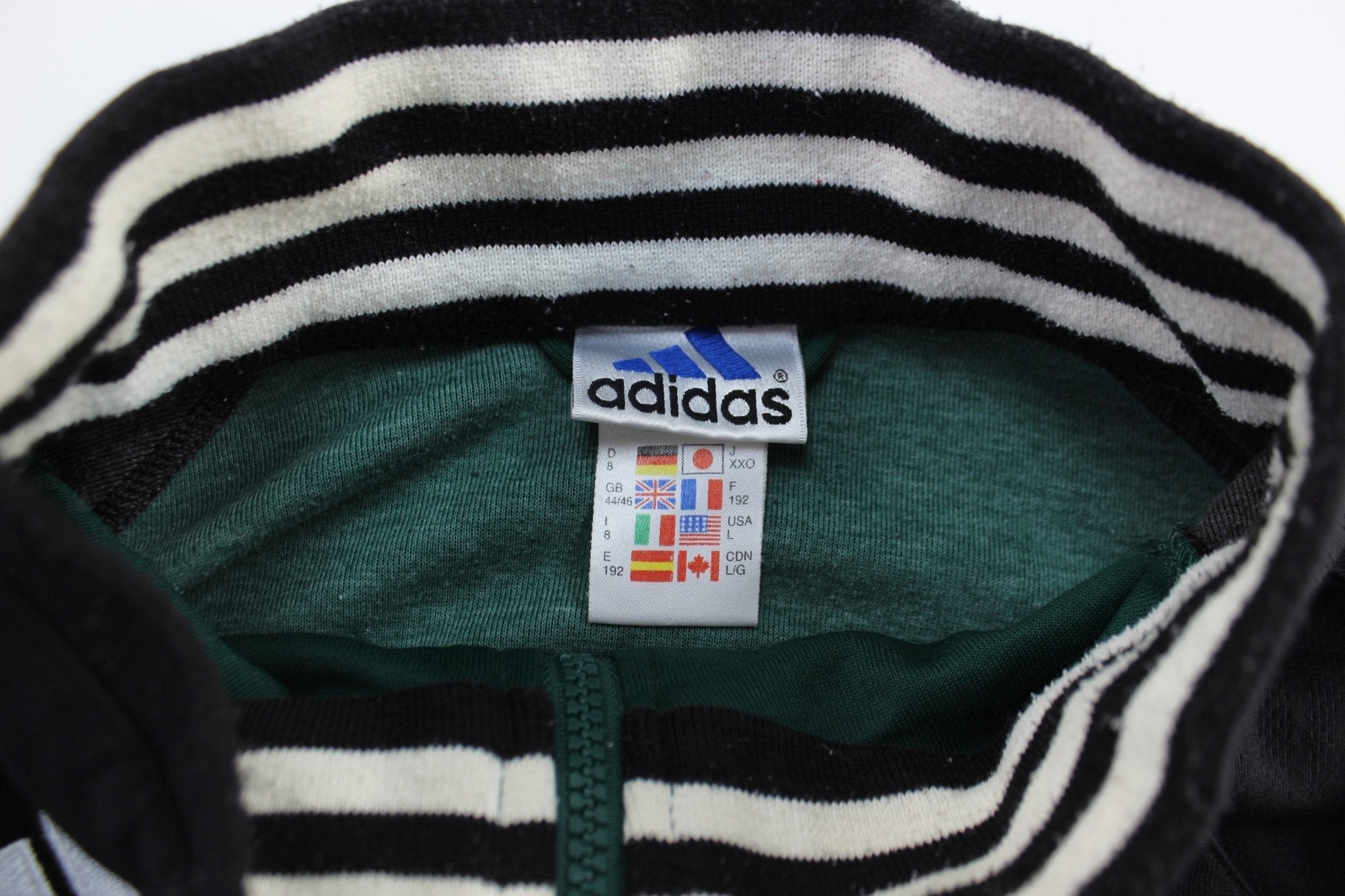 Adidas Embroidered Logo Black, Green, & White Track Jacket - ThriftedThreads.com