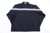 Adidas Embroidered Logo Black & Grey Striped Jacket - Jackets - Thrifted Threads