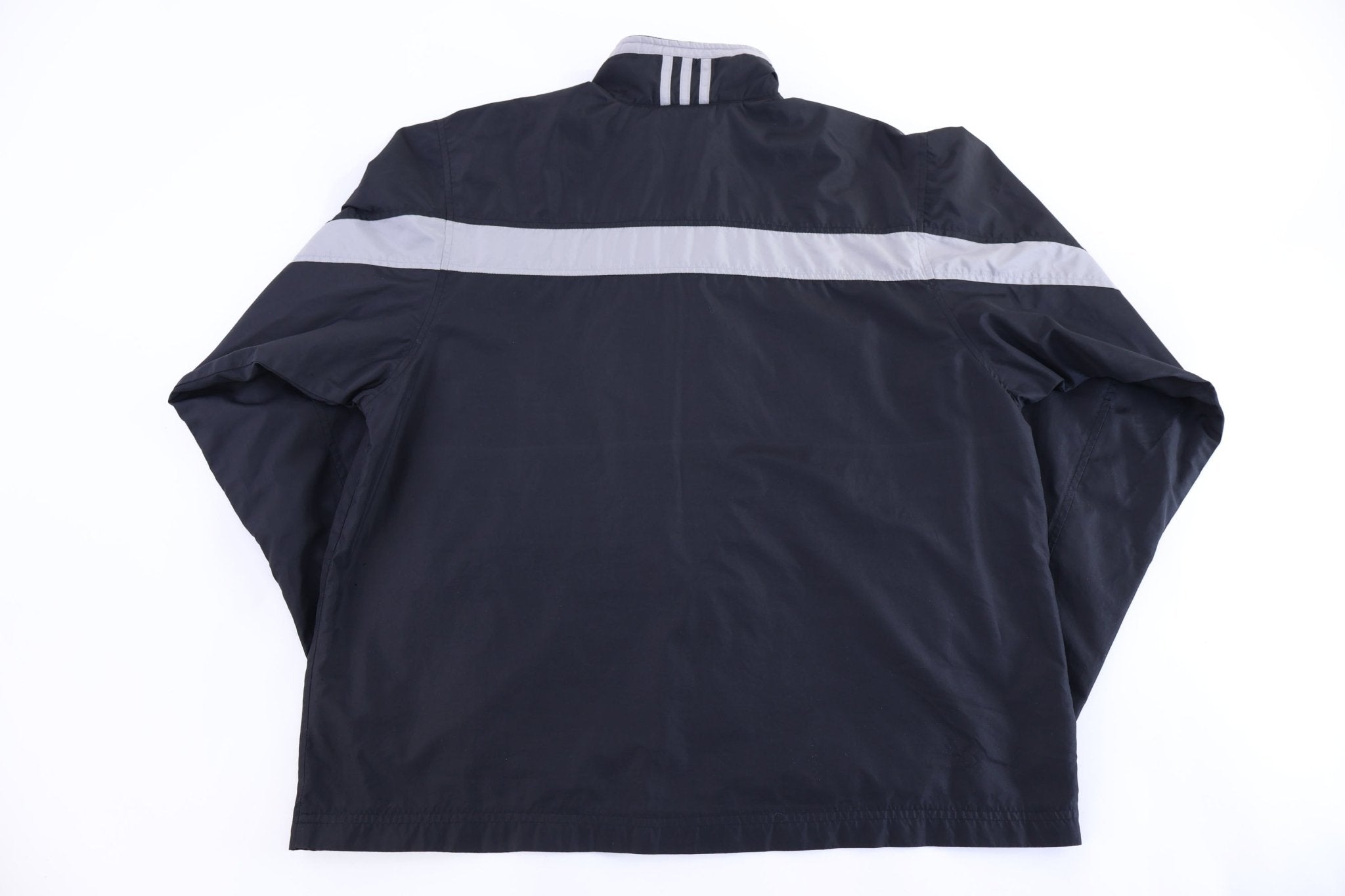 Adidas Embroidered Logo Black & Grey Striped Jacket - Jackets - Thrifted Threads