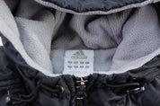 Adidas Embroidered Logo Black & White Striped Hooded Jacket - Jacket - Thrifted Threads