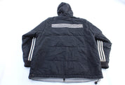 Adidas Embroidered Logo Black & White Striped Hooded Jacket - Jacket - Thrifted Threads