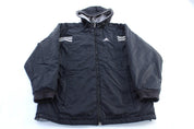 Adidas Embroidered Logo Black & White Striped Hooded Jacket - Jacket - Thrifted Threads
