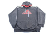 Adidas Embroidered Logo Black & White Striped Pullover Hoodie - ThriftedThreads.com