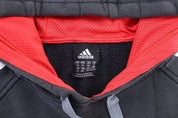Adidas Embroidered Logo Black & White Striped Pullover Hoodie - ThriftedThreads.com
