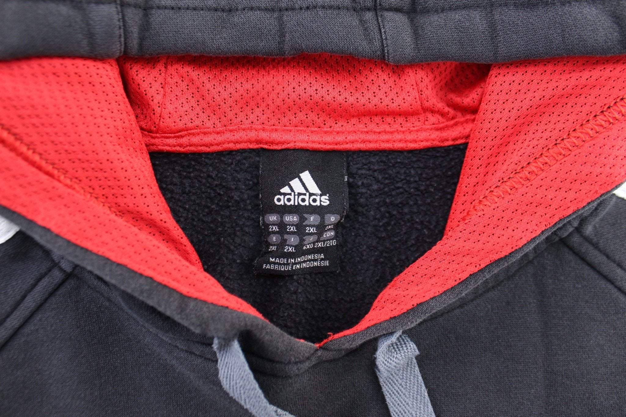 Adidas Embroidered Logo Black & White Striped Pullover Hoodie - ThriftedThreads.com