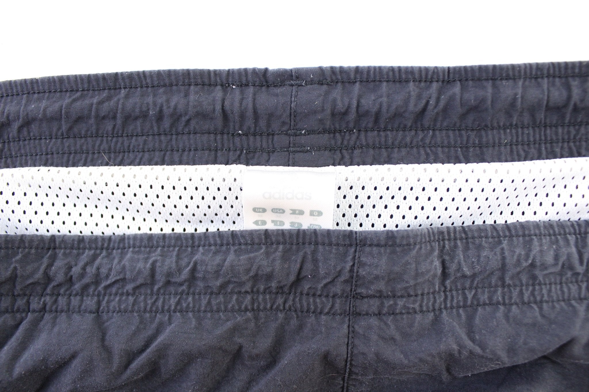 Adidas Embroidered Logo Black & White Striped Shorts - ThriftedThreads.com