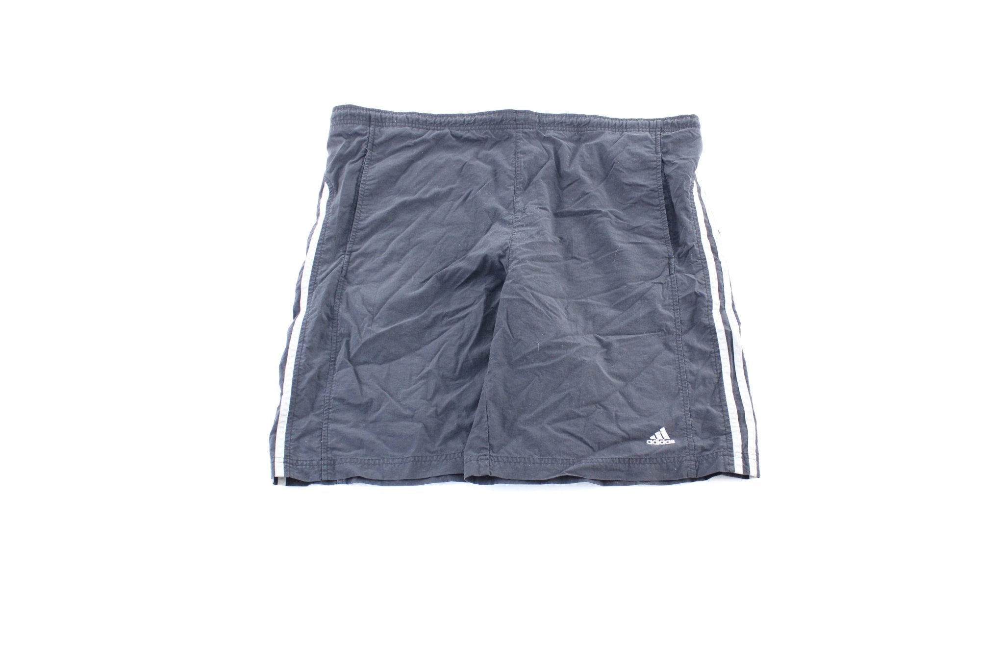 Adidas Embroidered Logo Black & White Striped Shorts - ThriftedThreads.com