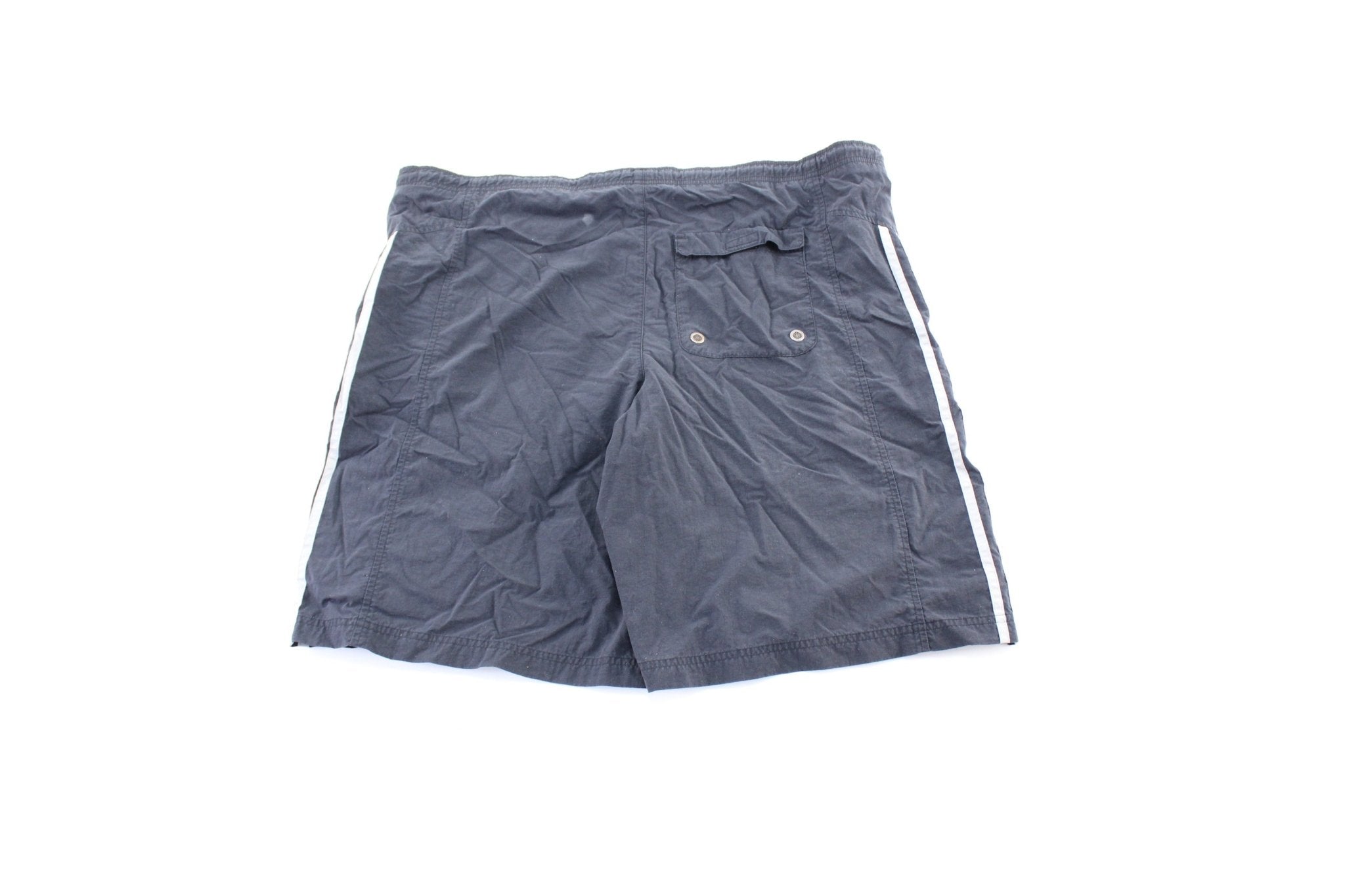 Adidas Embroidered Logo Black & White Striped Shorts - ThriftedThreads.com