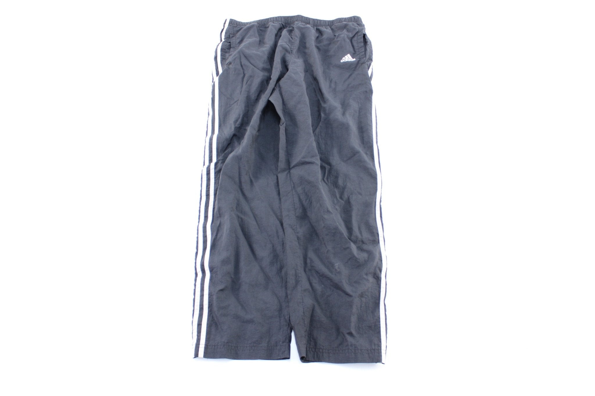 Adidas Embroidered Logo Black White Striped Tearaway Pants ThriftedThreads