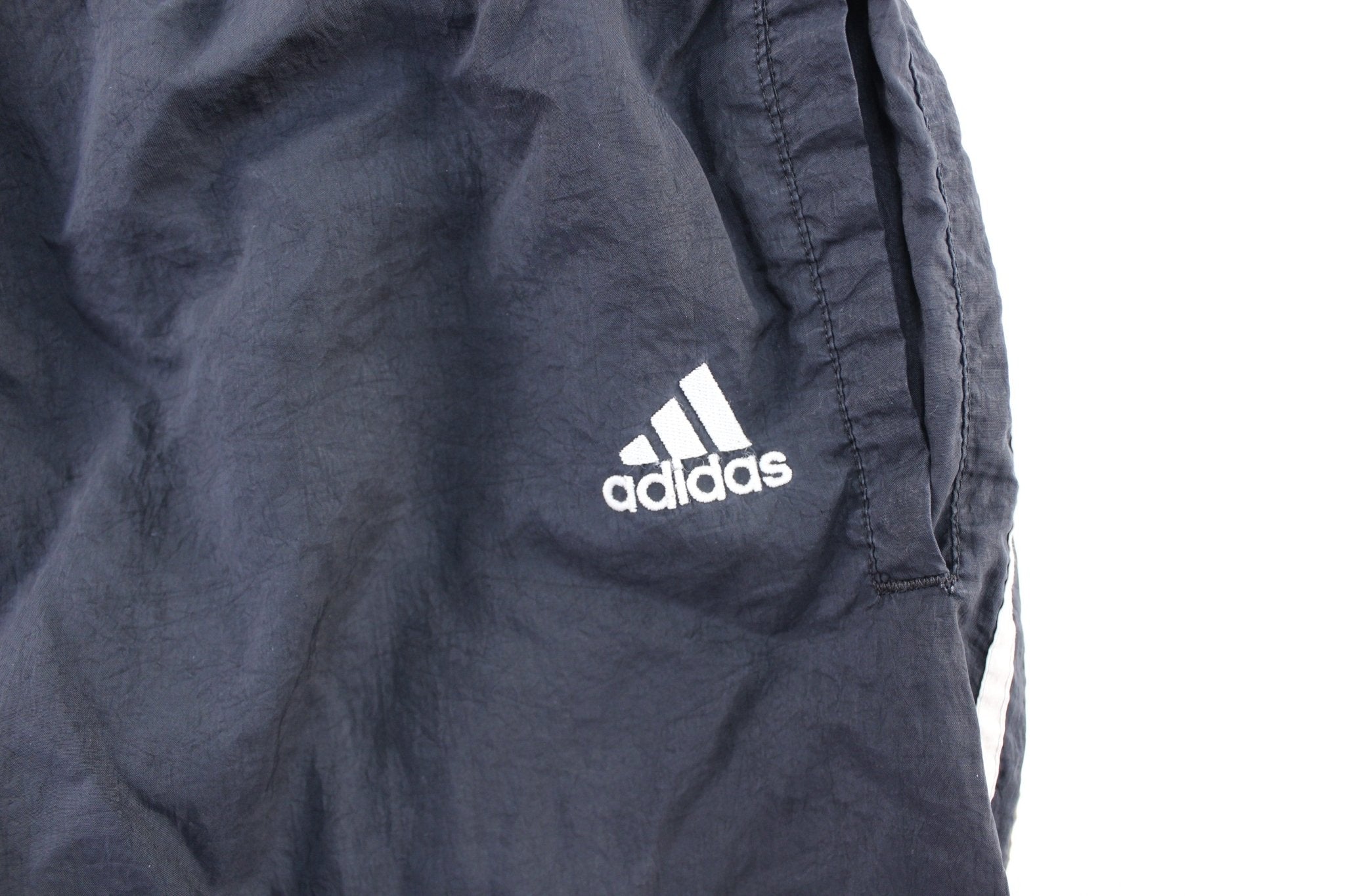 Adidas Embroidered Logo Black White Striped Tearaway Pants ThriftedThreads