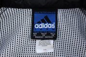Adidas Embroidered Logo Black & White Striped Zip Up Jacket - ThriftedThreads.com