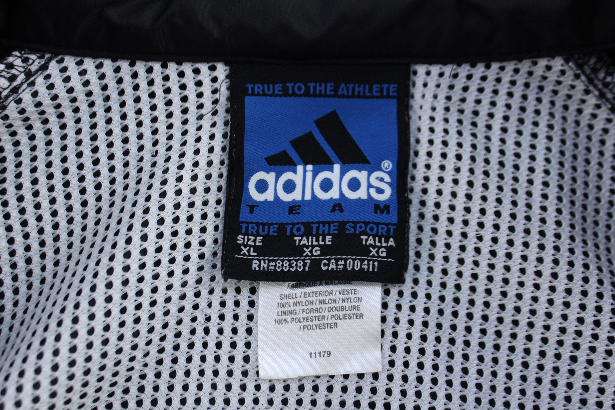 Adidas Embroidered Logo Black & White Striped Zip Up Jacket - ThriftedThreads.com