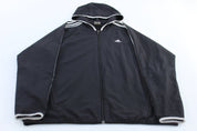 Adidas Embroidered Logo Black & White Striped Zip Up Jacket - ThriftedThreads.com