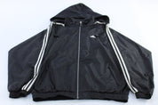 Adidas Embroidered Logo Black & White Striped Zip Up Jacket - ThriftedThreads.com