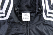 Adidas Embroidered Logo Black & White Striped Zip Up Jacket - ThriftedThreads.com