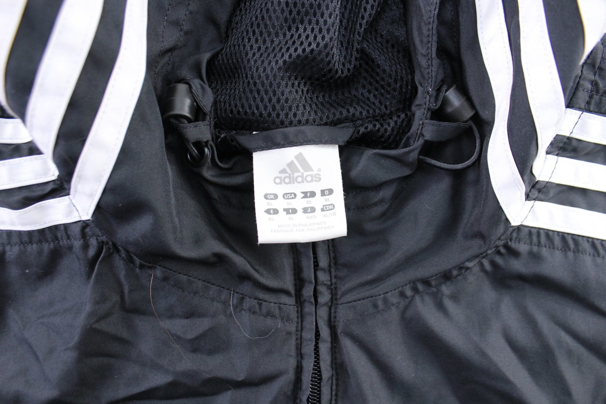 Adidas Embroidered Logo Black & White Striped Zip Up Jacket - ThriftedThreads.com