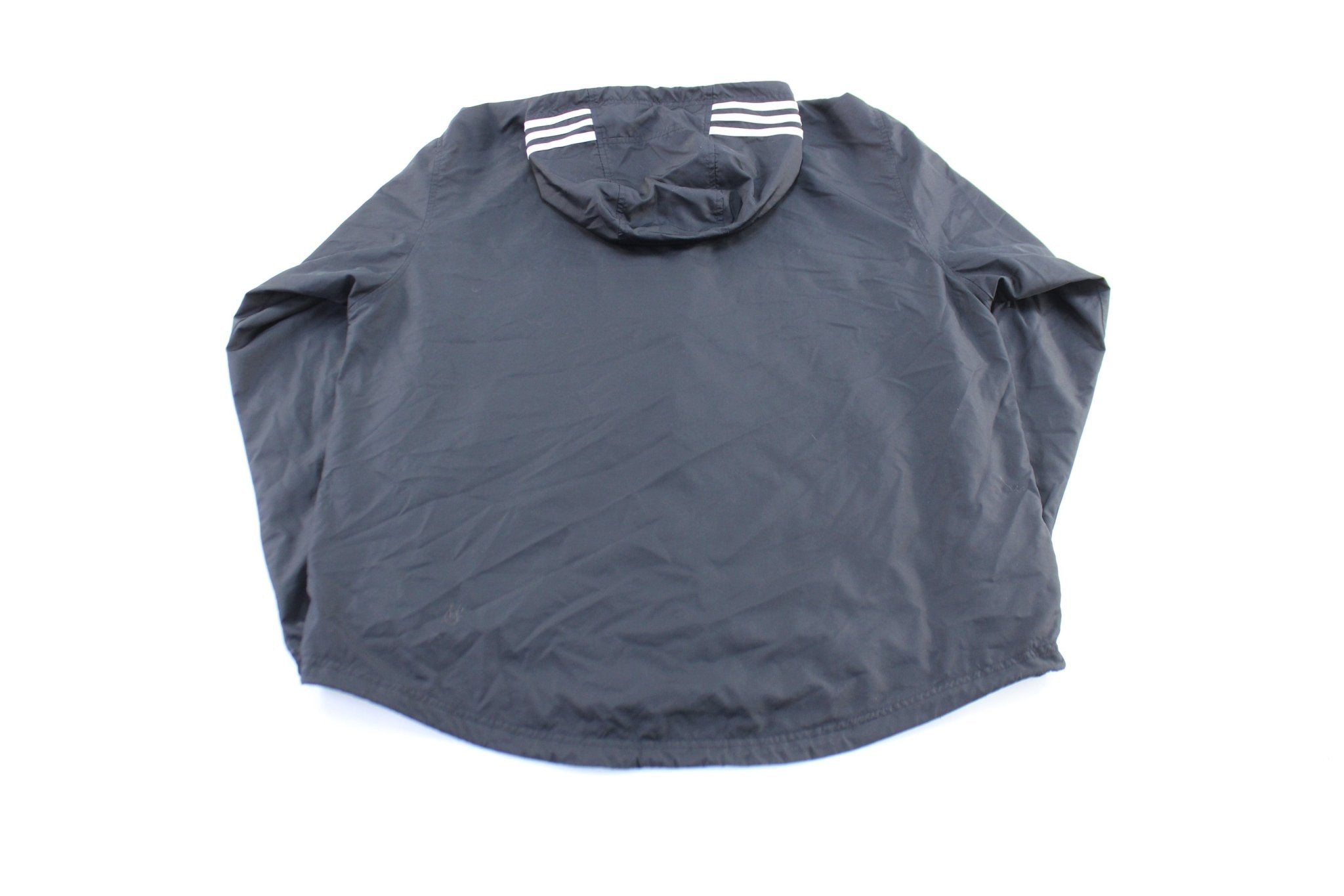 Adidas Embroidered Logo Black & White Striped Zip Up Jacket - ThriftedThreads.com