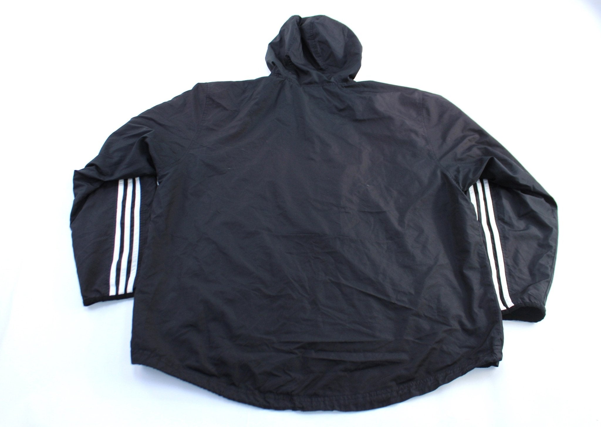 Adidas Embroidered Logo Black & White Striped Zip Up Jacket - ThriftedThreads.com